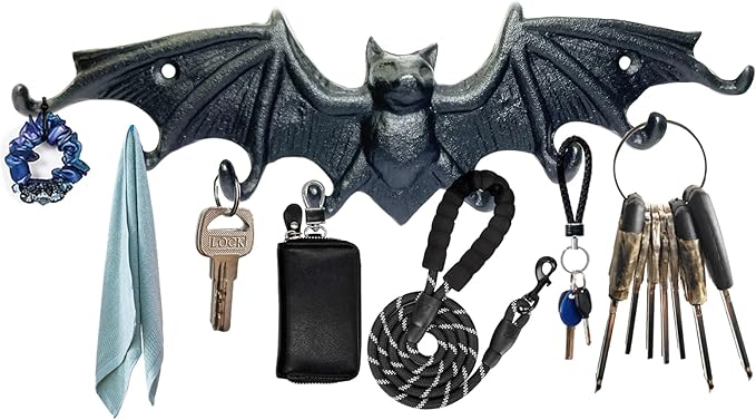 Bat Key Hooks Gothic Bat Key Rack Wall Mount Casting Iron Rustic Decorative Hooks for Keys Bag Purse Towel Umbrella Dog Leash Hooks