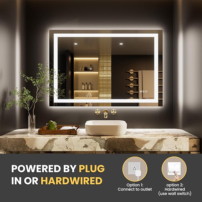 LOAAO 48"x24" LED Bathroom Mirror with Lights, Anti-Fog, Dimmable, Backlit + Front Lit, Lighted Bathroom Vanity Mirror for Wall, Memory Function