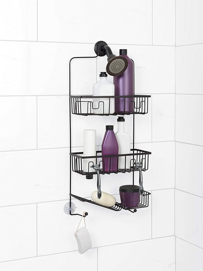 Zenna Home Shower Caddy Hanging Bathroom Organizer, Steel Shower Rack with 2 Shelves and Razor Hooks, Rust-Resistant Over Shower Head Caddy Featuring Inverted Bottle Storage, Oil Rubbed Bronze