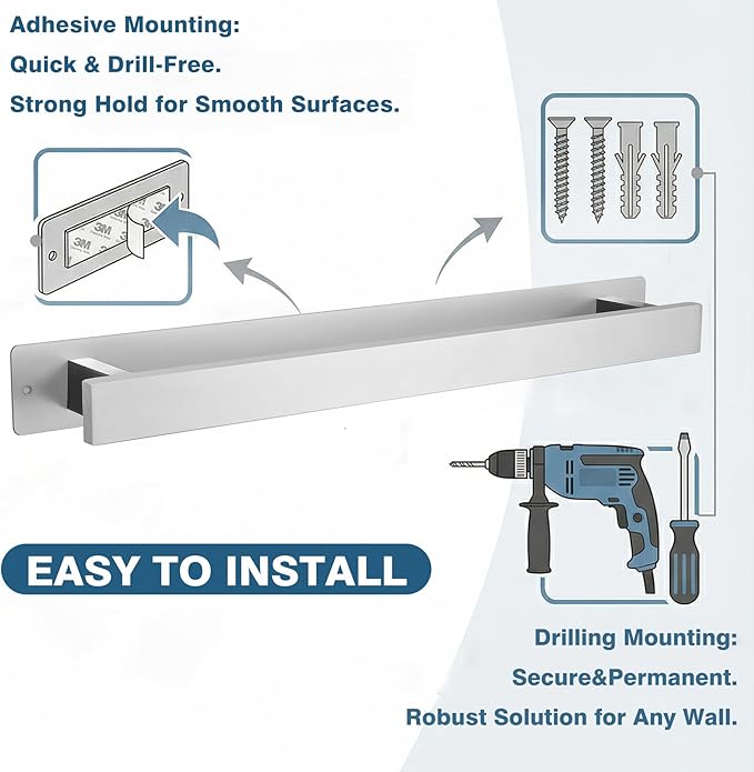 Bathroom Towel Bars,16-Inch Stainless Steel Towel Bar for Large Towel,Strong Self-Adhesive/Screws Wall Mounting,Rust-Proof,Towel Holder for Bathroom and Kitchen Storage (Brushed Nickel)