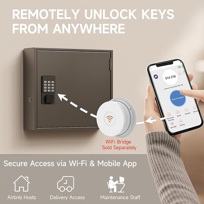 WeHere 90 Key Lock Box, Smart Key Cabinet with Key Management System, App, Bluetooth, Dynamic/Static Password, WiFi Unlock(Sold Separately), Wall-Mount Commercial Key Storage Box for Office, School