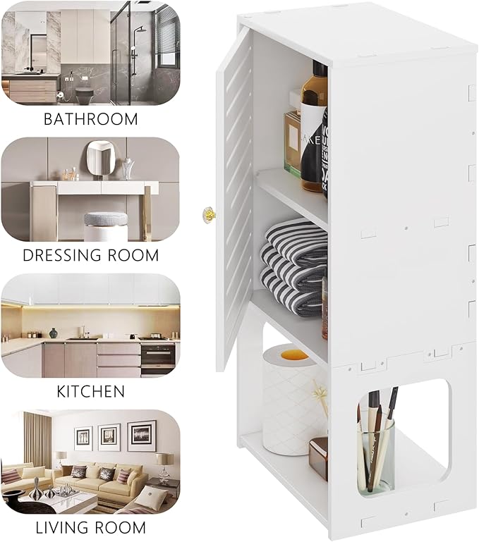 4-Tier Wall Bathroom Storage, White Cabinet with Door & Open Shelf, Space-Saving Organizer for Bathroom, Kitchen, Entryway (7.9" D x 11.8" W x 22.4" H)