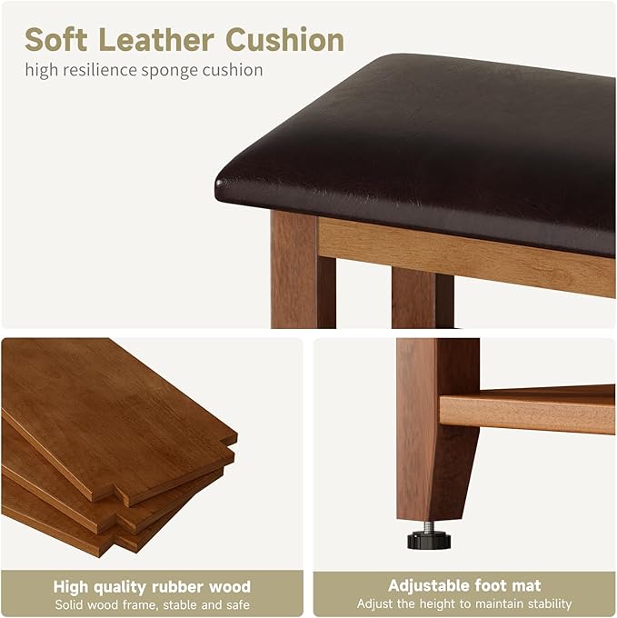 Shoe Bench with Leather Cushion,Wood Bench with Shoe Rack,3-Tier Shoe Storage Organizer for Entryway,Hallway,Living Room (3-Tier-23.6", Rubberwood)