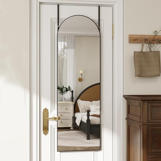Over the Door Mirror Full Length, 48"x14"Door Hanging Mirror Full Length Arch Mirror, Behind the Door Wall Mirror, Back of Door for Closet Bedroom Living Room, Black