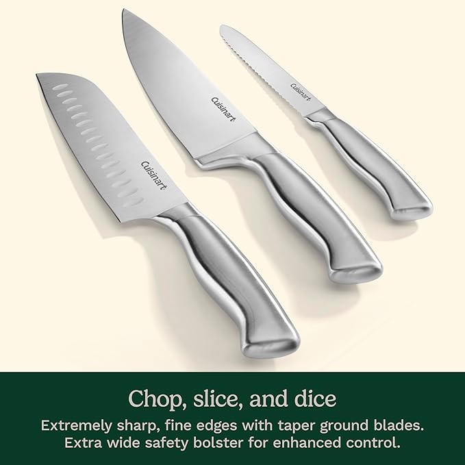 Cuisinart Stainless Steel Hollow Handle 15-Piece Cutlery Block Set, Kitchen Knife Set with Steel Blades for Precise Cutting, Durable Knives with Ergonomic Handles, C77SS-15PK (Pack of 2)