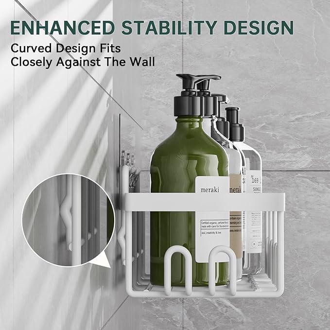 5-Pack Adhesive Shower Caddy, Rustproof Stainless Steel Organizer for Bathroom Storage with Large Capacity, No Drilling Bathroom Caddy with Soap Toothbrush Holder for Kitchen Home White