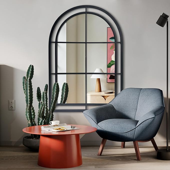 WAMIRRO Arched Mirror,Big Decorative Black Window Pane Mirrors Decor for Wall Mouted/Fireplace/Entryway/Hallway/Living Room/Bathroom 28"X40"