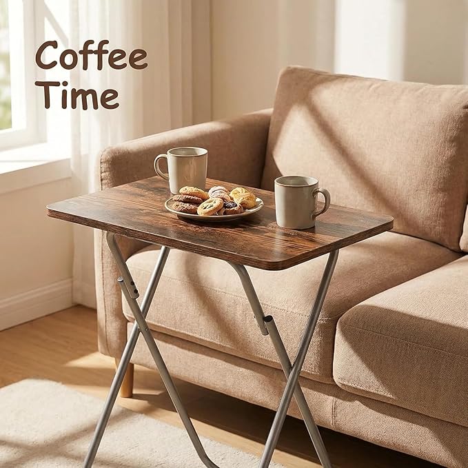 Tv Trays Folding Tv Table, Dinner Table for Eating with Sturdy Metal Frame, Small Foldable Snack Trays Table for Living Room, Couch,Sofa, Bed, No Assembly Required (Yellow Brown 2-Piece Set)