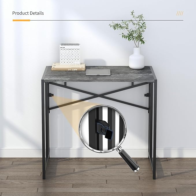 Lutown-Teen Small Folding Computer Desk 32 inch, Writing Gaming Computer Desk for Small Spaces, No Assembly Required Office Desk, Grey