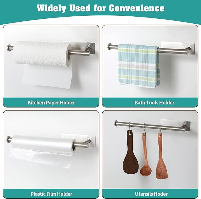 theaoo Under Cabinet Paper Towel Holder for Kitchen, Adhesive Paper Towel Roll Rack for Bathroom Towel, SUS304 Stainless Steel Wall Mount, Both Available for Adhesive and Screws