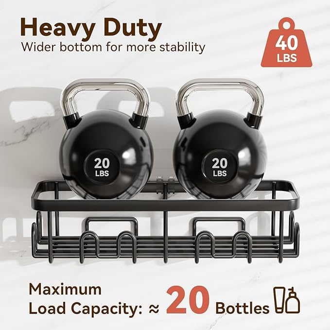 YASONIC Shower Caddy Adhesive 5-Pack, Rustproof Shower Organizer with Holder, No Drilling Shower Shelves for Inside Shower, Large Capacity Bathroom Organizers and Storage for Home & Renters, Black
