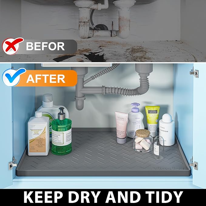 TigeJoy 31" x 22" Under Sink Mats for Kitchen Waterproof, Leak-Proof Silicone Mat Sink Protector and Cabinet Liner, Kitchen Essentials Organizer and Storage, Boot or Shoe Tray, Pet Feeding Mat