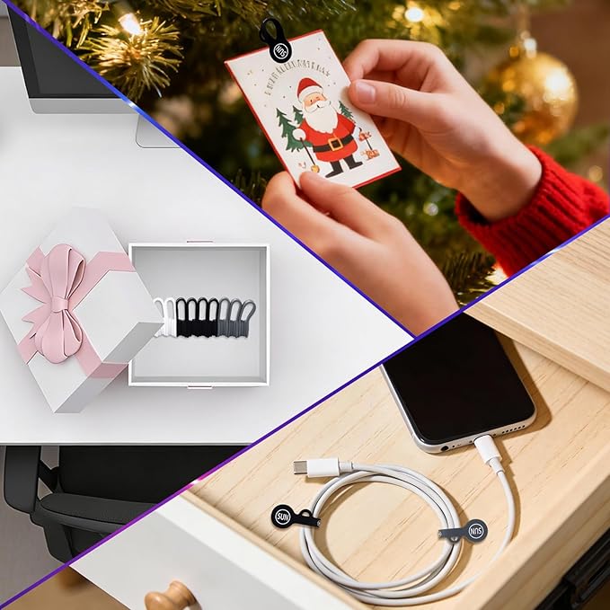 SUNFICON Cable Organizers Magnetic Cable Clips Earbuds Cords Winder Bookmark Clips Whiteboard Noticeboard Fridge Magnets USB Cable Manager Ties Straps for Home,Office,School 5 Pack Gray White Black