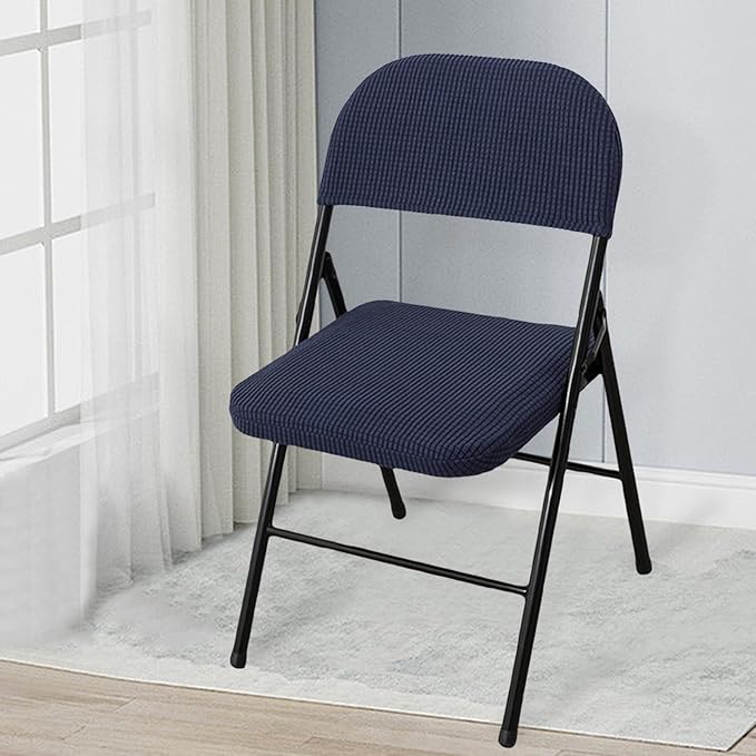 Dust-Proof Folding Chair Covers 2 Piece Set Backrest & Seat Cushion Cover for Office Meeting，Household，Computer，Party (Dark Blue, One Size)