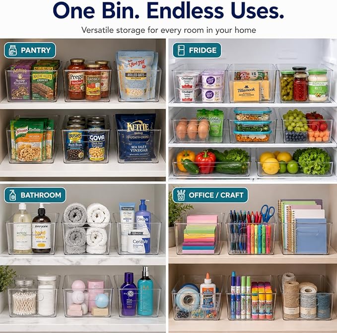 Sorbus Clear Storage Bins, 8 Pack Large Organization Bins with Handles – Clear Storage Containers for Storage, Pantry, Fridge, Cabinet, Closet & Kitchen Organization – BPA-Free Plastic