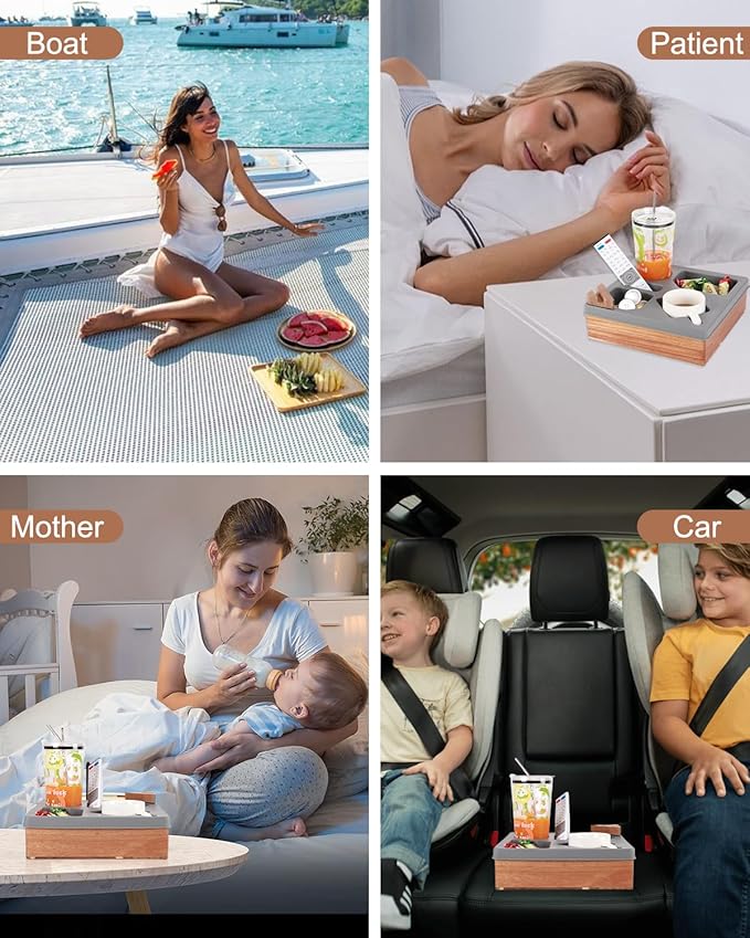 Couch Cup Holder Tray, Silicone Wooden Couch Caddy with Cup Holder for Snacks, Drinks, Remotes, Waterproof Cup Holder for Couch, Organizer, Couch Drink Holder, Sofa Cup Holder