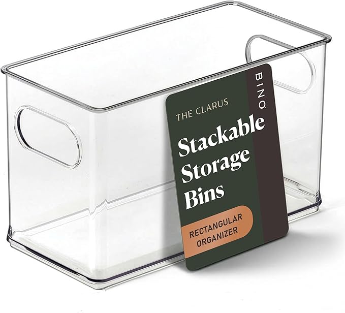 BINO | Stackable Plastic Storage Bins, Clear | THE CLARUS COLLECTION | Pantry Organizers and Storage Containers | Fridge Organizer Bins | Kitchen Cabinet Organizer | Medicine Cabinet Bin