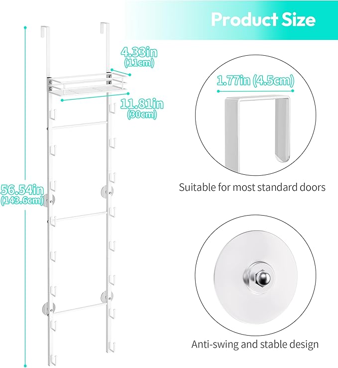 HapiRm Over the Door Purse Organizer - Wall Mounted Purse Rack with 16 Hooks and Metal Basket, Hanging Handbag Organizer Holds up to 16 Bags, Bag Rack Can Use As 1/2 Part, for Door, Closet (White)