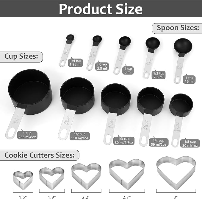 Accmor Measuring Cups & Spoons Set, 10 Pcs Plastic Cups and Spoons With Stainless Steel Handle, 5 Pcs Stainless Steel Cookie Cutters, Stackable Kitchen Gadgets Measure Tools for Cooking & Baking