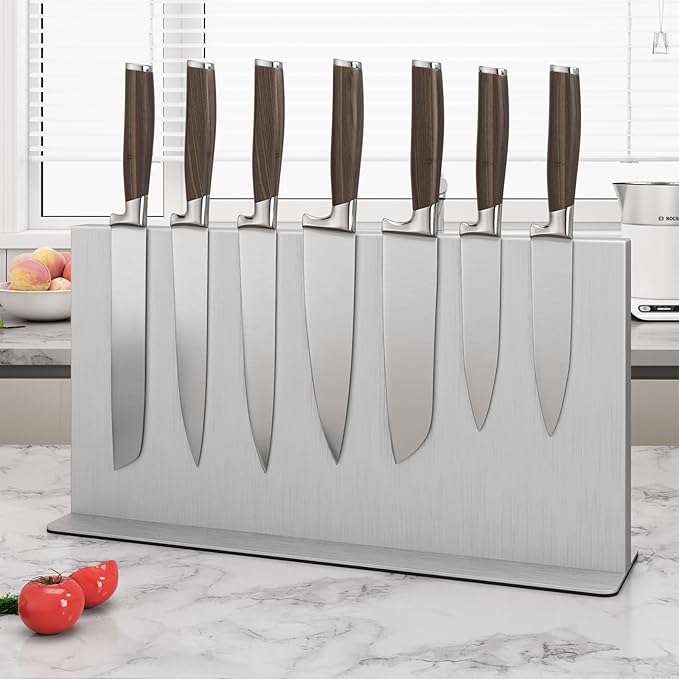 THMINS Large Magnetic Knife Block Stainless Steel Double-Sided Magnetic Knife Holder, Universal Multi-function Display Rack for Kitchen Counter