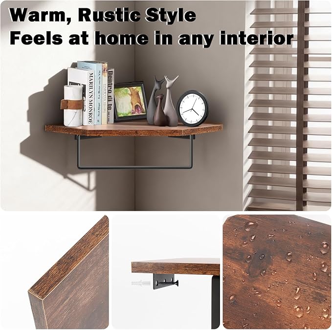 Hand Towel Holder/Towel Ring with Wooden Shelf, Hand Towel Rack, Hand Towel Hanger for Bathroom, Bath Accessories Wall Mounted, (Matte Black, 9.2"-Diamond Shaped)