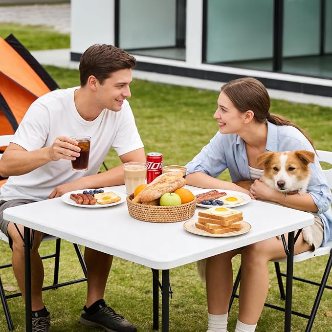 Folding Table, 36 Inch Square Foldable Card Table with Carrying Handle, Heavy Duty Fold-in-Half Portable Table No Assembly, Ideal for Picnic, Camping, RV Travel, Parties, BBQs, Crafting and Indoor Use