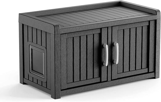 2 Doors Shoe Storage Bench - 2 Side Door Hidden Furniture Cabinet with Storage, Waterproof Entryway Bench with Seat for Indoor Outdoor, Outdoor Shoe Bench for Bedroom, Hallway, Black
