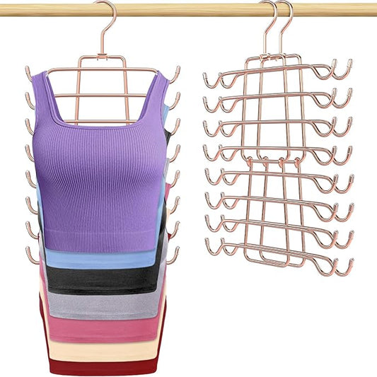 2Pcs Tank Top Hangers Space Saving Hanger Organizer Bra Hangers for Closet Organizer 360° Rotating Metal Closet Organizers and Storage Lingerie Hooks for Cami Bras Belts Swimsuits Lingeries Rose Gold
