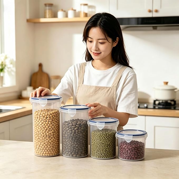 Food Storage Containers Set for 4 Pack, Freezer Containers with Airtight Lids - Microwave, Dishwasher & Freezer Safe - BPA-Free Containers for Fruits, Salads, Grains, Leftovers & More