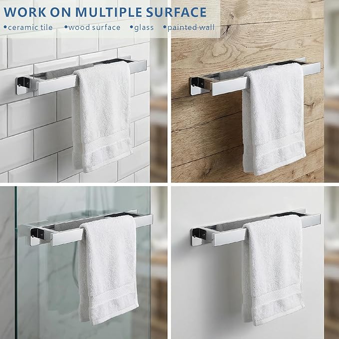 Bathroom Towel Bars,16-Inch Stainless Steel Towel Bar for Large Towel,Strong Self-Adhesive/Screws Wall Mounting,Rust-Proof,Towel Holder for Bathroom and Kitchen Storage (Chrome)