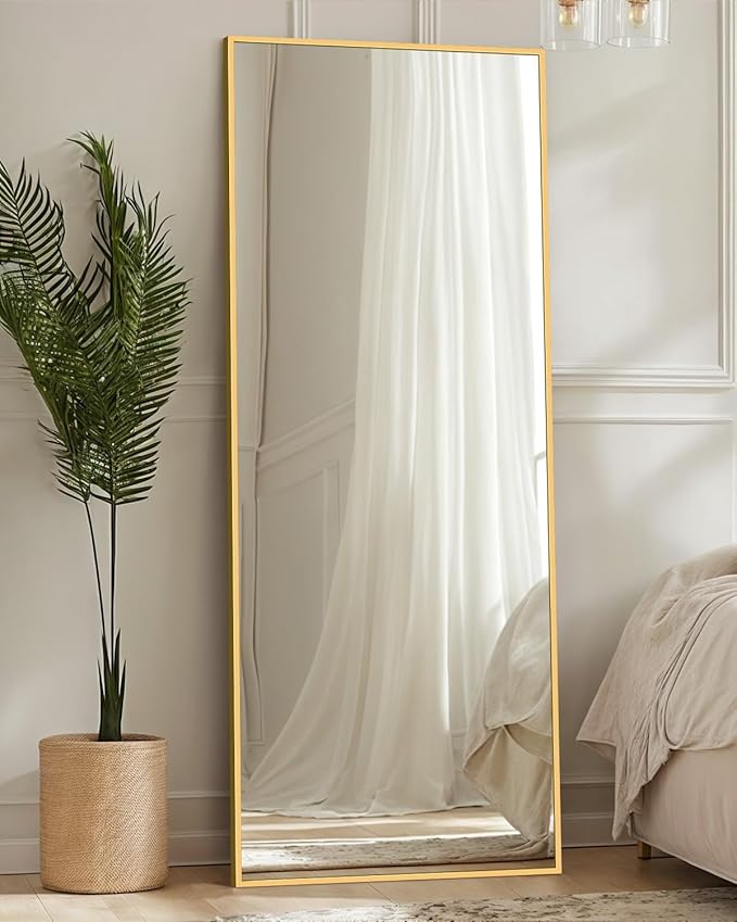 Antok Full Length Mirror, 56"x14" Floor Mirror, Floor Standing Freestanding Full Body Mirror with Stand for Bedroom, Hanging Mounted for Living Room Cloakroom, Gold
