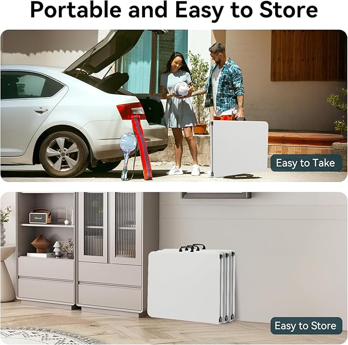 40 Pack of 6 Foot Foldable Table with Built in Handle & Steel Legs ,Heavy Duty Portable ,Perfect for Party, Dining, Wedding, Events, Picnic Indoor, Outdoor, Camping, Utility, Folding(white-40pac)