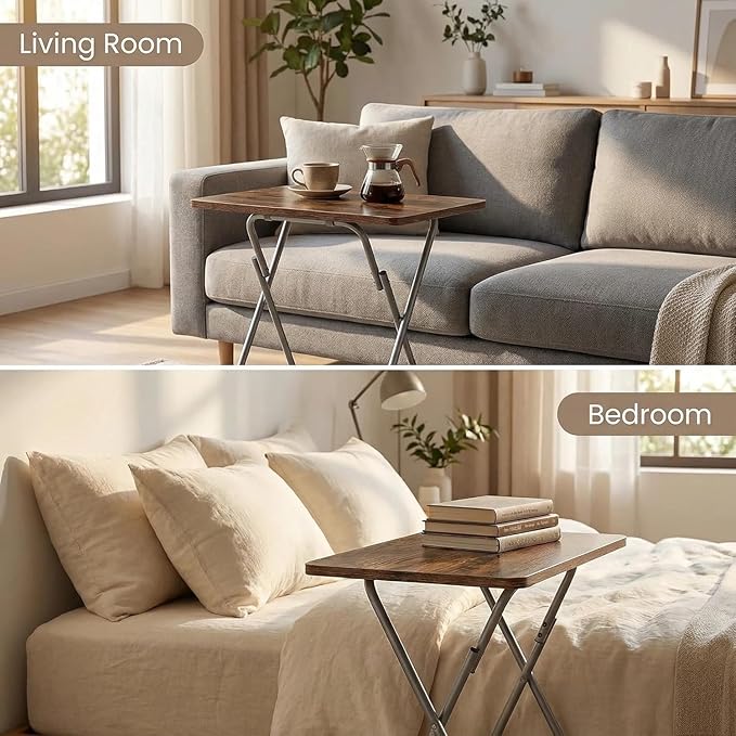 Tv Trays Folding Tv Table, Dinner Table for Eating with Sturdy Metal Frame, Small Foldable Snack Trays Table for Living Room, Couch,Sofa, Bed, No Assembly Required (Yellow Brown 2-Piece Set)