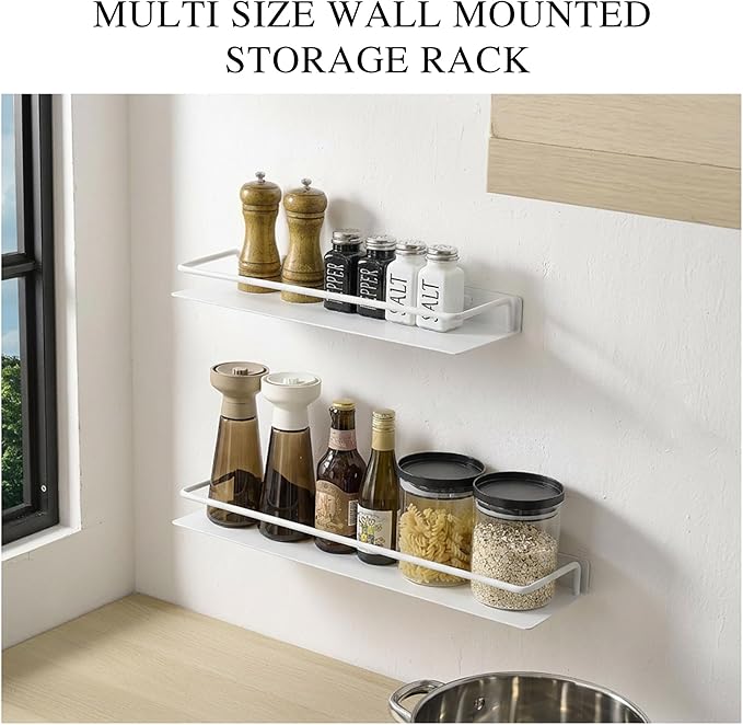 RFOUO 8Inch Small Shelf for Wall, Small Floating Shelf, Black Wall Shelves, Metal Bathroom Shelves, Metal Floating Shelves for Bathroom Bedroom Kitchen (White, 8Inch)