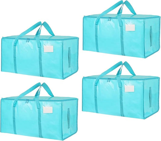 4 Pack-Extra Large Heavy Duty Moving Bags - Waterproof Storage Totes with Handles & Zippers, Foldable for College Dorm, Storage (lake blue)