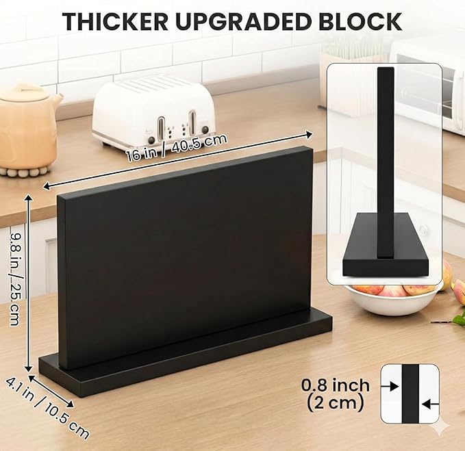 THMINS Extra Large Magnetic Knife Holder, Double-Sided Magnetic Knife Block Universal Multi-function Display Rack for Kitchen Counter (Black)