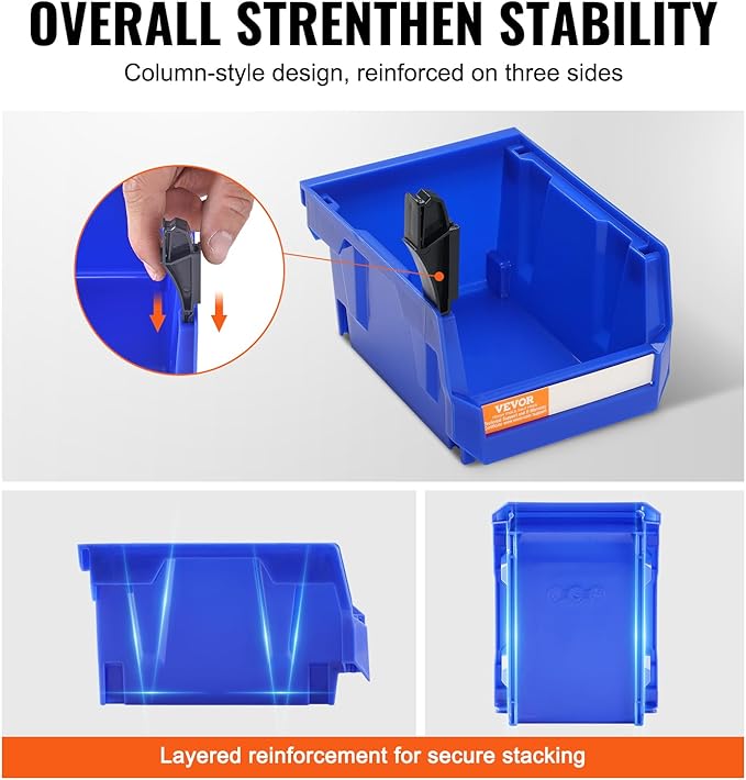 VEVOR Plastic Storage Bins 24 Pack (5 x 4 x 3-Inch), Hanging Stackable Storage Organizer Bins, Heavy Duty Stacking Containers for Closet, Garage, Office, or Small Parts Organization