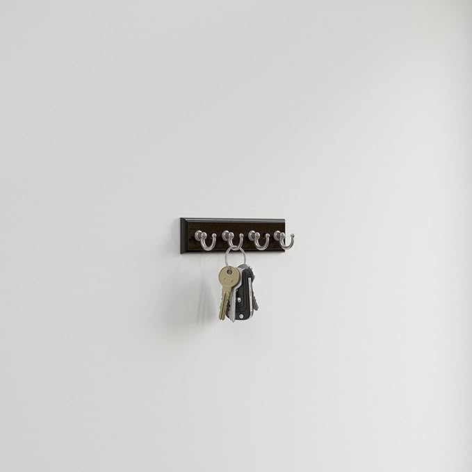 Franklin Brass Key Tidy (1-Pack) Matte Black Key Holder 7' Wall Mount Small Item Rack 4 Hooks for Wall, Hallway, Entry Small Keychain Rail Organizer B46711K-218-R