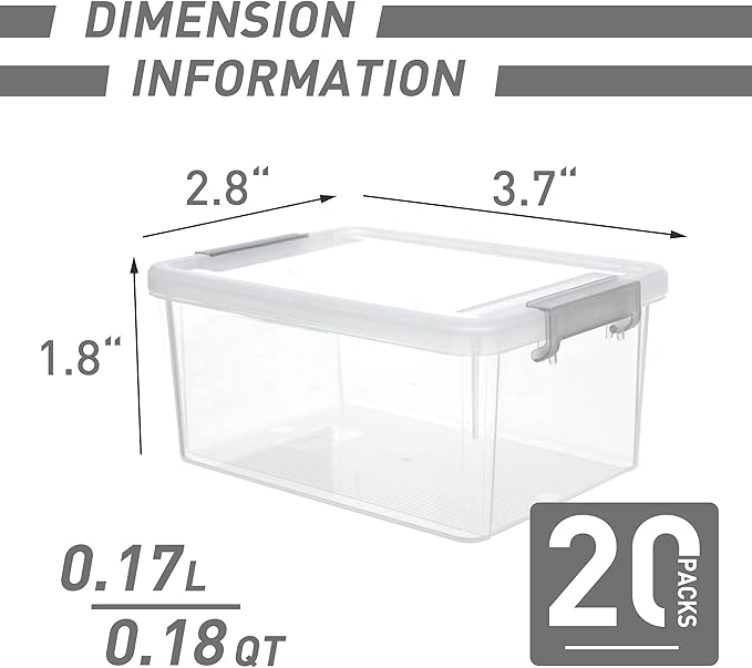 Citylife 0.18QT 20 Pack Plastic Bead Organizers Clear Storage Containers with Lids for Craft Storage Small Storage Box, 3.7 x 2.8 x 1.8 Inches