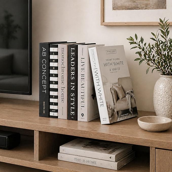 Decorative Books Set of 6 – Faux Books for Home Decor, Coffee Table Decor Books, Fake Books for Decoration, Bookshelf Styling & Living Room Decor, Stacked Book Decor