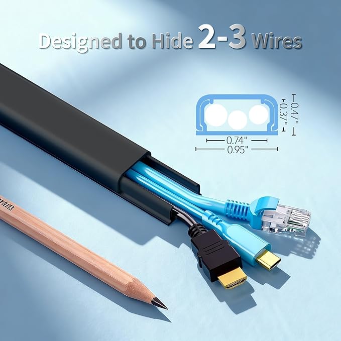 Cord Hider Kit, 70.8in Cord Covers for 2-3 Wires on Wall, Paintable Cable Hider Wire Covers for Cords on Wall, Self-Adhesive Cord Hider for Wall Mount Tv to Hide Cords, W0.94 H0.47in, Black