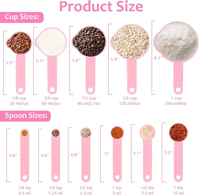 Accmor Measuring Cups & Spoons Set, Measuring Cup Set, Plastic Stackable Cups and Spoons, 11 Pcs Different Capacities Tablespoons Kitchen Gadgets Nesting Measure Sets for Dry Liquid Ingredients (Pink)