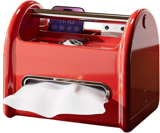 Tissue Box Cover & Napkin Holder for Home, Office Desk Accessories Table Caddy Bedside Nightstand Organizer | Modern Car Tissue Holder for Living & Drawing Room, Bathroom & Living Room (Red)