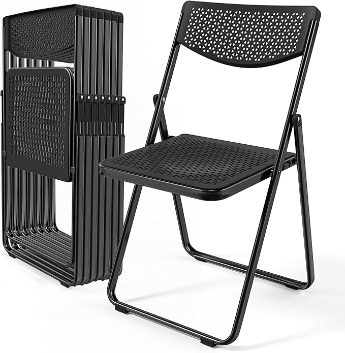 VINGLI Plastic Folding Chairs, Comfortable Foldable Chair with Breathable Mesh Seat and Sturdy Metal Frame 350lbs Capacity for Indoor and Outdoor Use, Party, Event, Office, Dining, Black, 8 Pack
