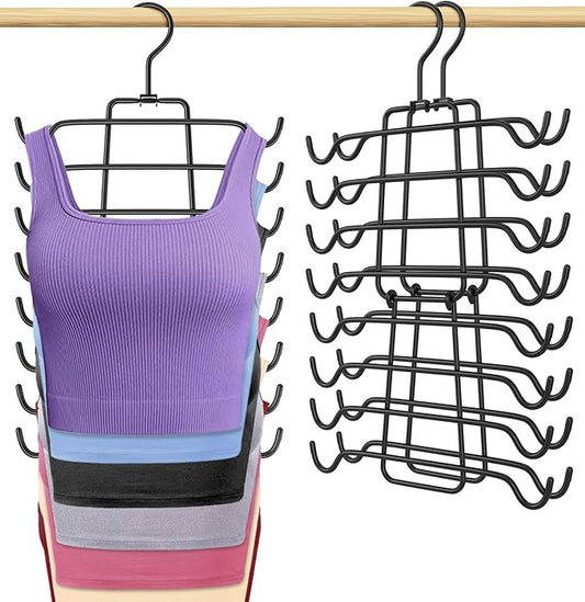 2Pcs Tank Top Hangers Space Saving Hanger Organizer Bra Hangers for Closet Organizer 360° Rotating Metal Closet Organizers and Storage Lingerie for Cami Bras Belts Swimsuits Lingeries Black