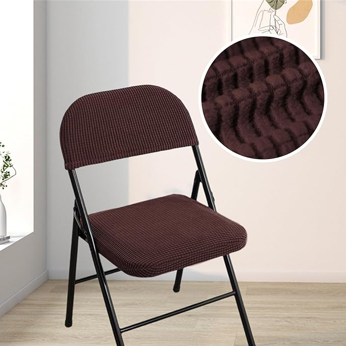 Dust-Proof Folding Chair Covers 2 Piece Set Backrest & Seat Cushion Cover for Office Meeting，Household，Computer，Party (Light Brown, One Size)