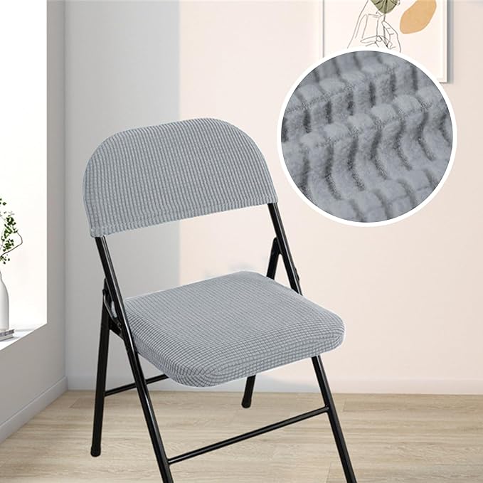 Dust-Proof Folding Chair Covers 2 Piece Set Backrest & Seat Cushion Cover for Office Meeting，Household，Computer，Party (Light Grey, One Size)