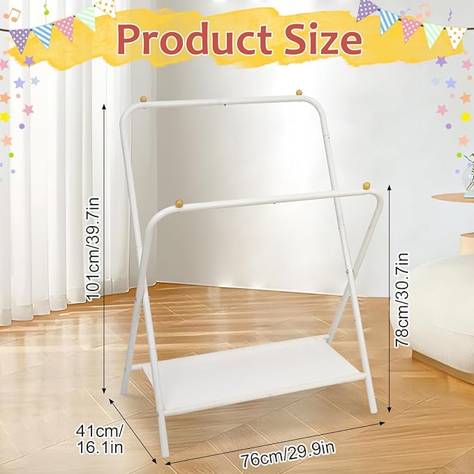 YGJT Kids Clothing Rack 2 Rods, Dress Up Storage for Little Girls with Bottom Storage Shelf, Cute Toddler Wardrobe Cloest Garment for Hanging Coat, Dance Costume, Dresses, Clothes in Bedroom, White