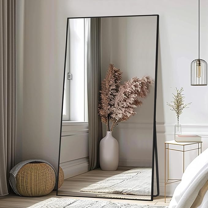Beauty4U Full Length Mirror 76" x 34", Large Floor Mirror with Stand, Wall Mounted or Leaning, HD Tempered Glass Full Body Mirror for Bedroom, Living Room, Entryway, Black Frame