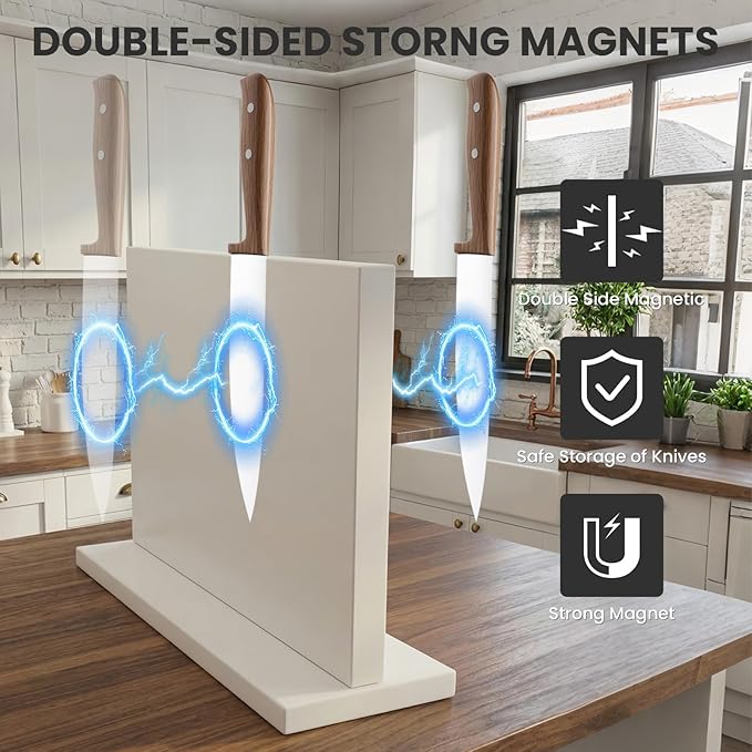 THMINS White Magnetic Knife Holder, Double-Sided Magnetic Knife Block Universal Multi-function Display Rack for Kitchen Counter
